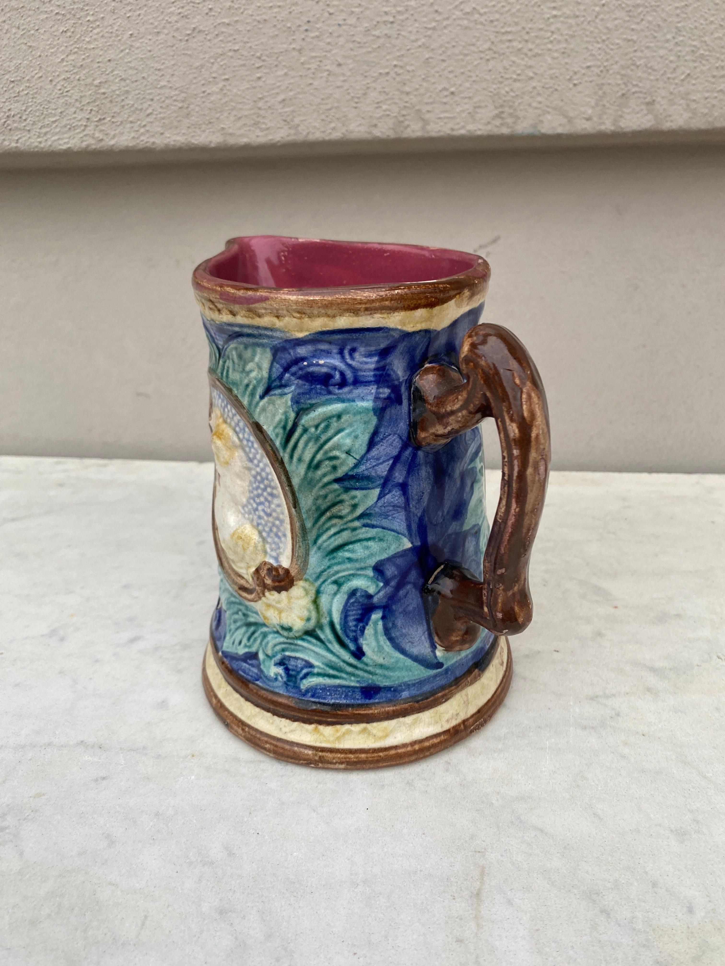 19th Century Majolica Pitcher Mercure Wasmuel In Good Condition For Sale In Austin, TX