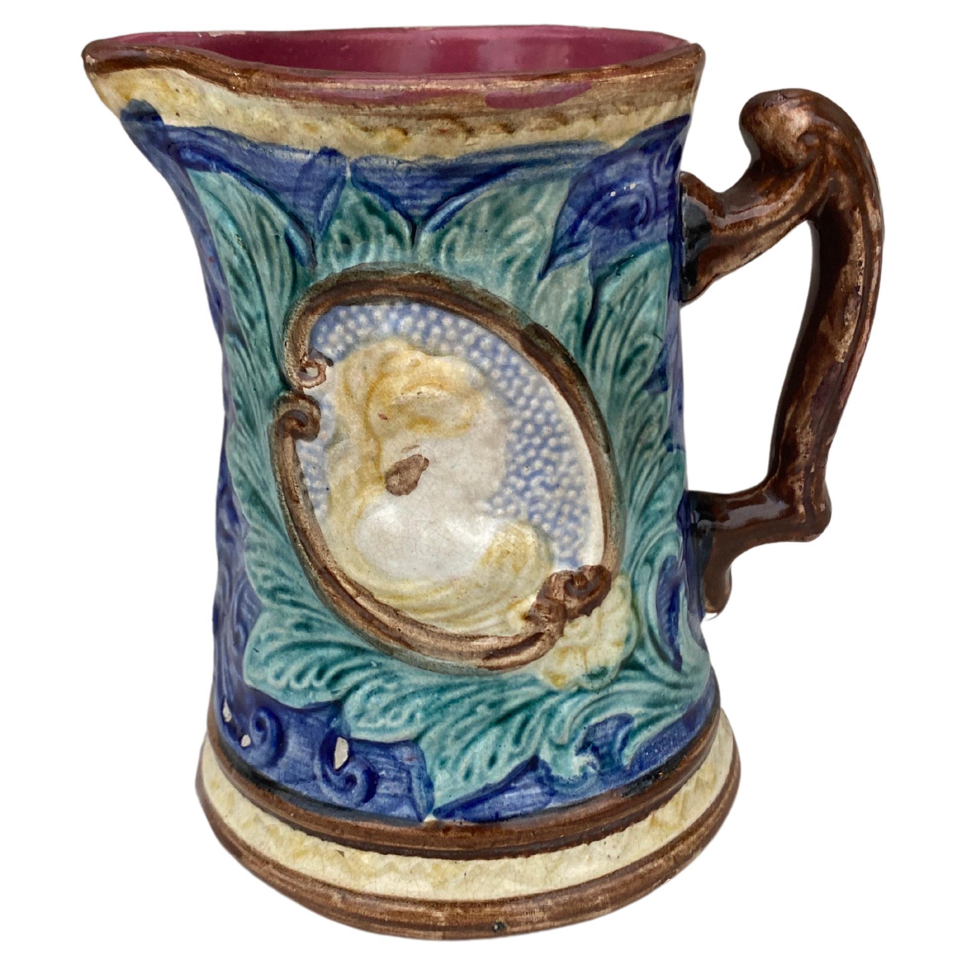 19th Century Majolica Pitcher Mercure Wasmuel For Sale
