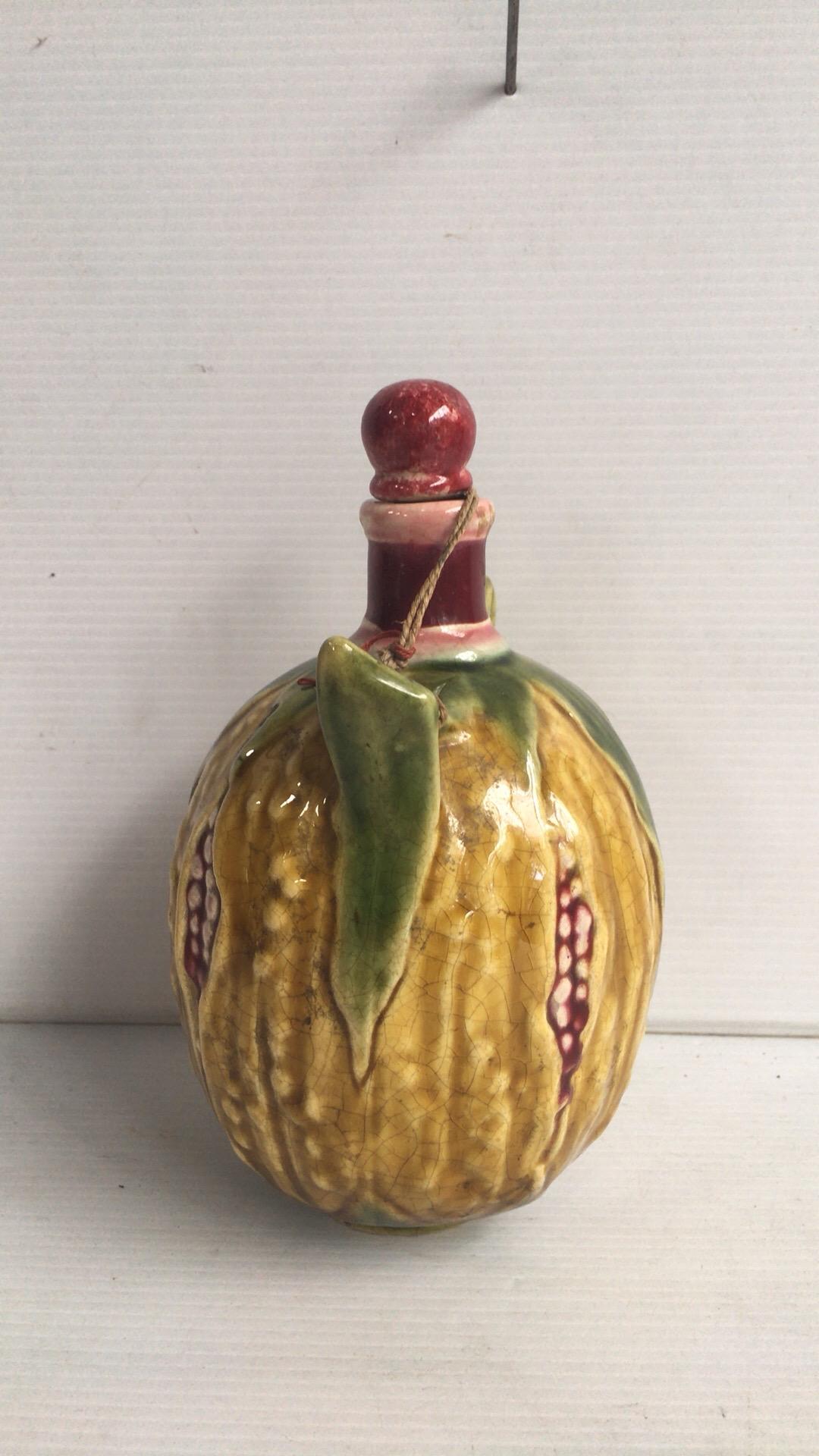 19th Century Majolica Pomegranate Liquor Pitcher In Good Condition For Sale In Austin, TX
