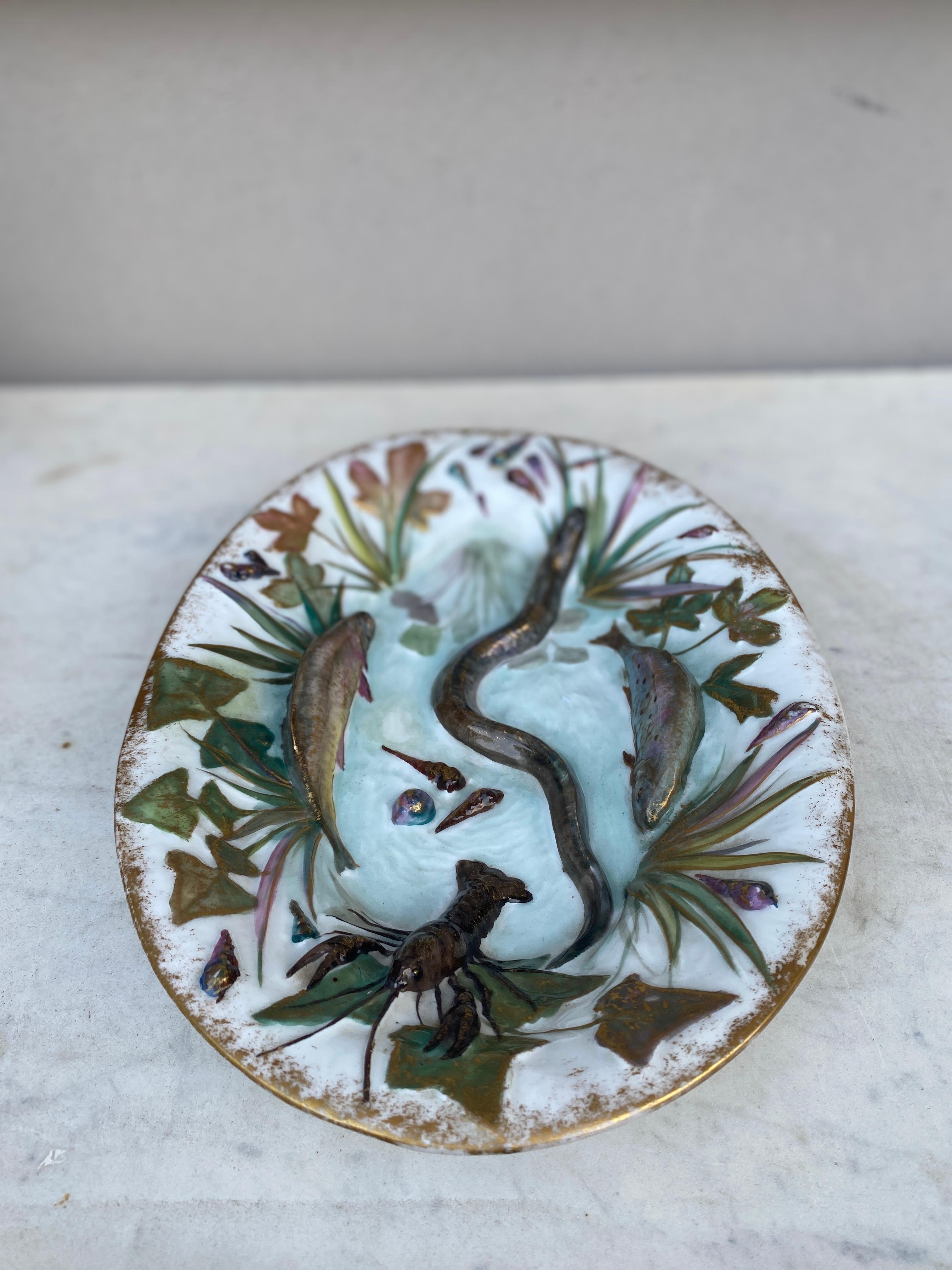 Victorian 19th Century Majolica Porcelain Palissy Fish Wall Platter For Sale