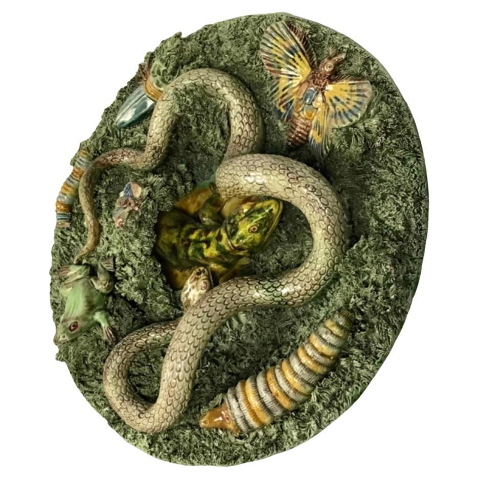 Rustic 19th Century Majolica Portuguese Palissy Charger #3 For Sale