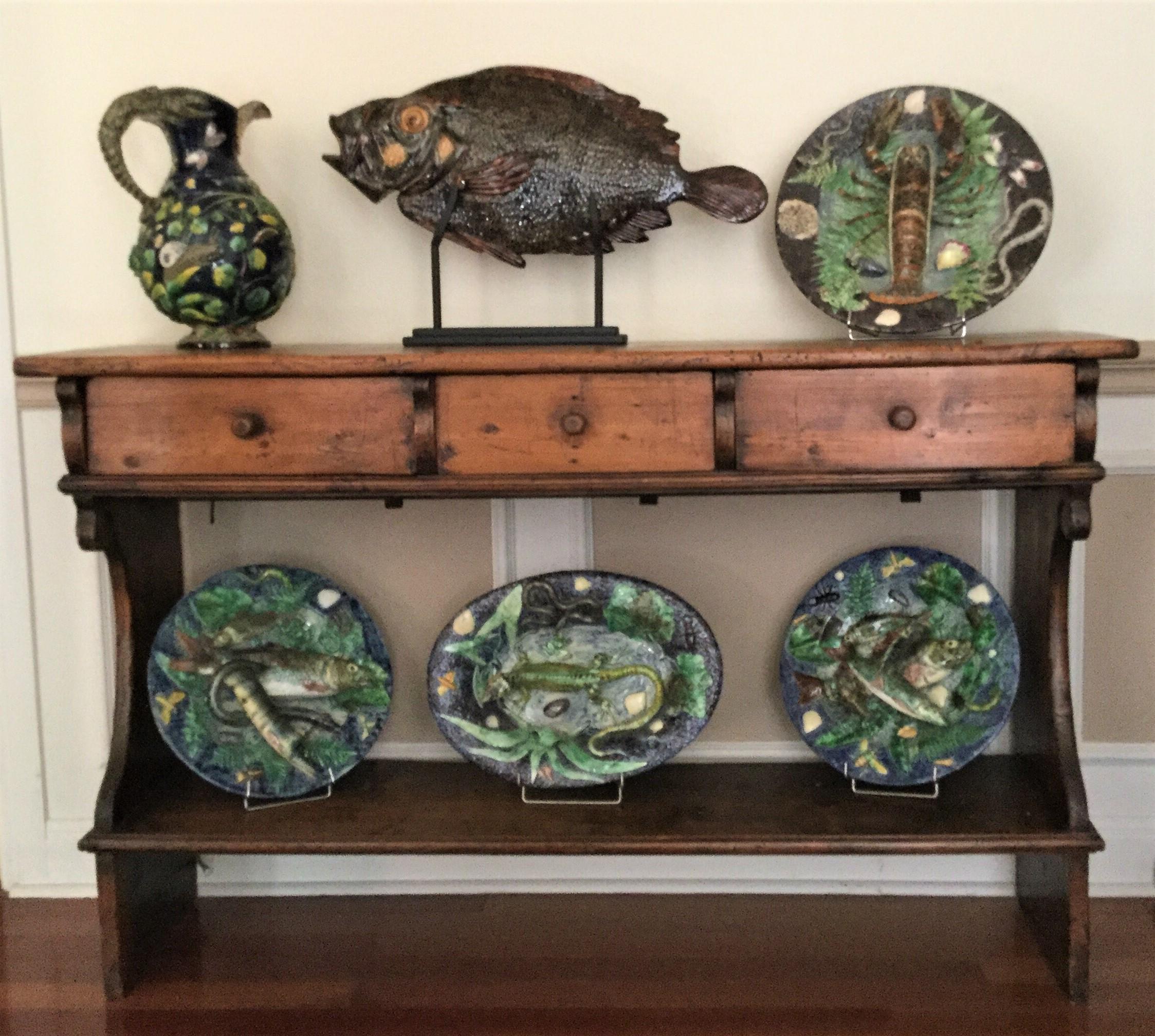 19th century Majolica Portuguese Palissy Wall Platter Manuel Mafra In Good Condition In Austin, TX