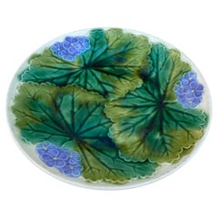 19th Century Majolica Purple Flowers Plate Clairefontaine