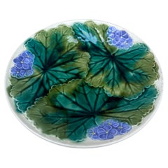 19th Century Majolica Purple Flowers Plate Clairefontaine