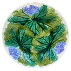 Antique 19th Century Majolica Purple Flowers Plate Clairefontaine