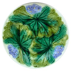 Antique 19th Century Majolica Purple Flowers Plate Clairefontaine