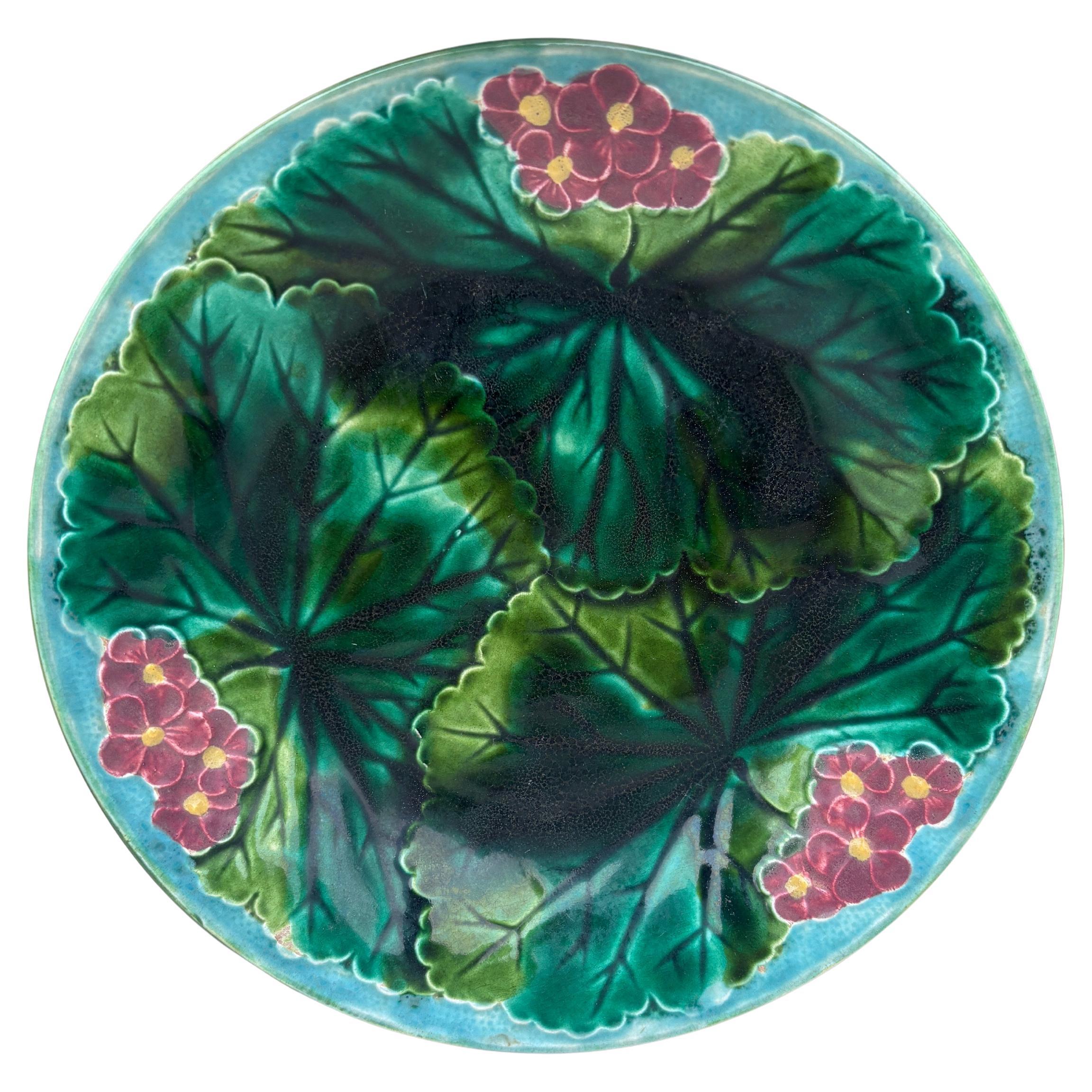 19th Century Majolica Pink Flowers Plate Clairefontaine For Sale