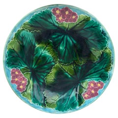 19th Century Majolica Pink Flowers Plate Clairefontaine