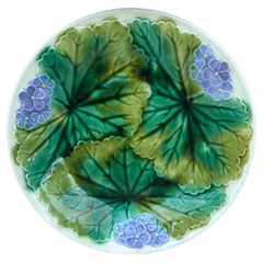 19th Century Majolica Purple Flowers Plate Clairefontaine