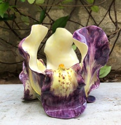 19th Century Majolica Purple Iris Cache Pot Delphin Massier