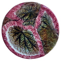 19th Century Majolica Red Green Begonia Leaf Plate, England