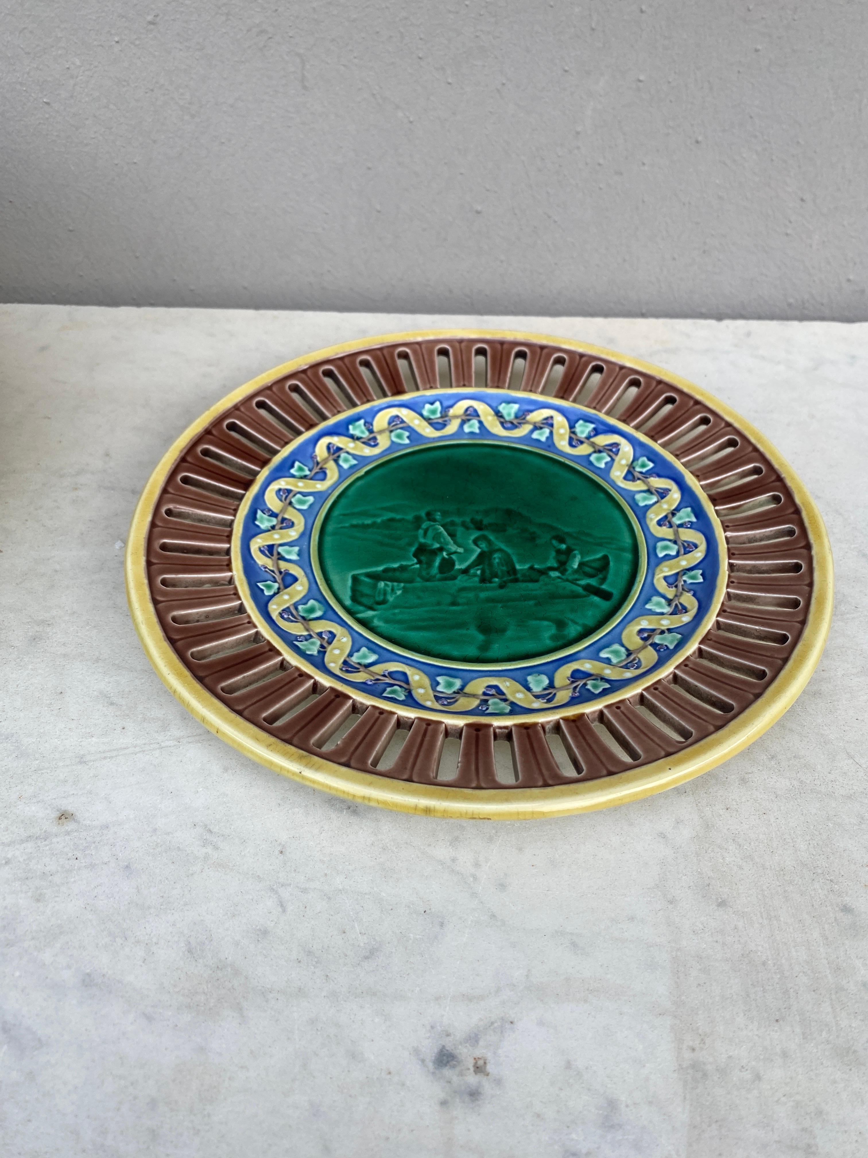 British 19th Century Majolica Reticulated Plate Wedgwood For Sale