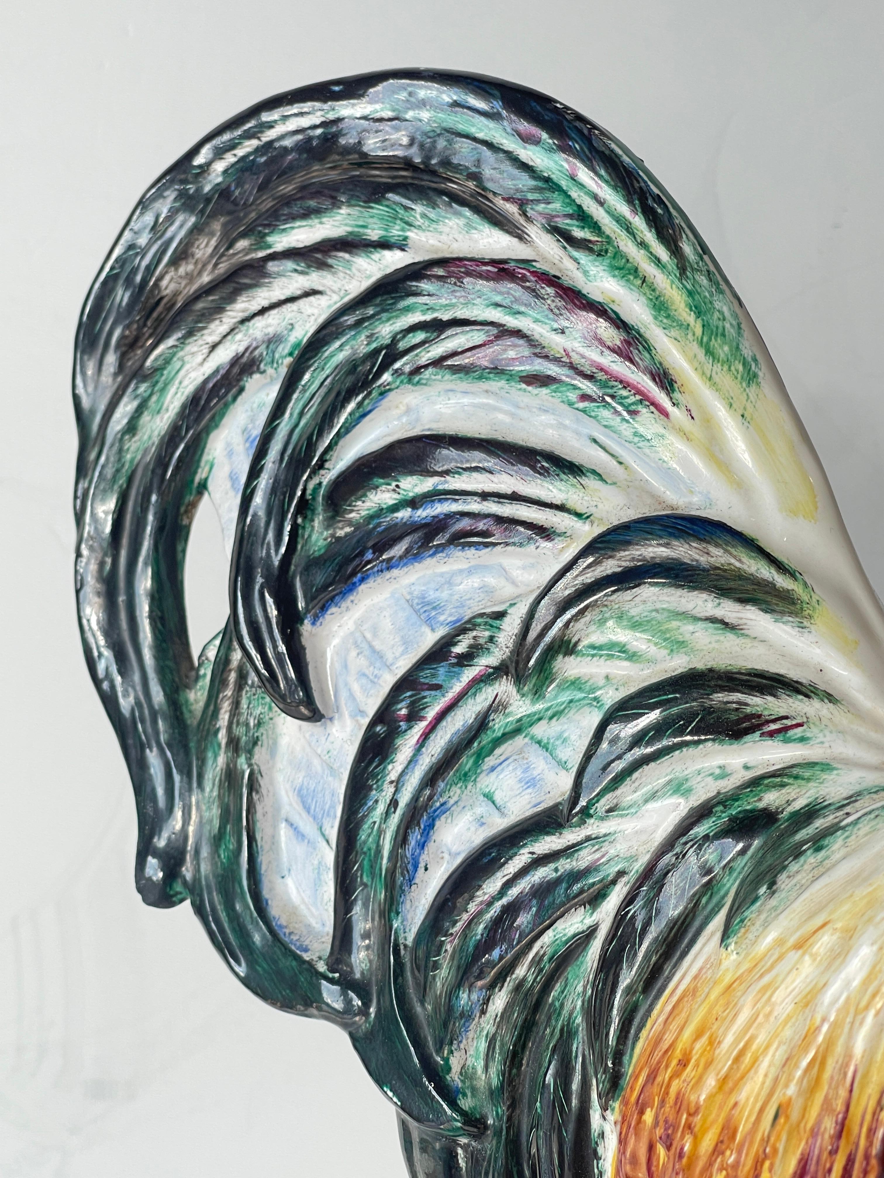 Lampe de table du XIXe siècle en majolique avec coq sur pied en Wood en vente 9