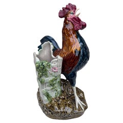 19th Century Majolica Rooster Vase Choisy Le Roi by Carrier Belleuse