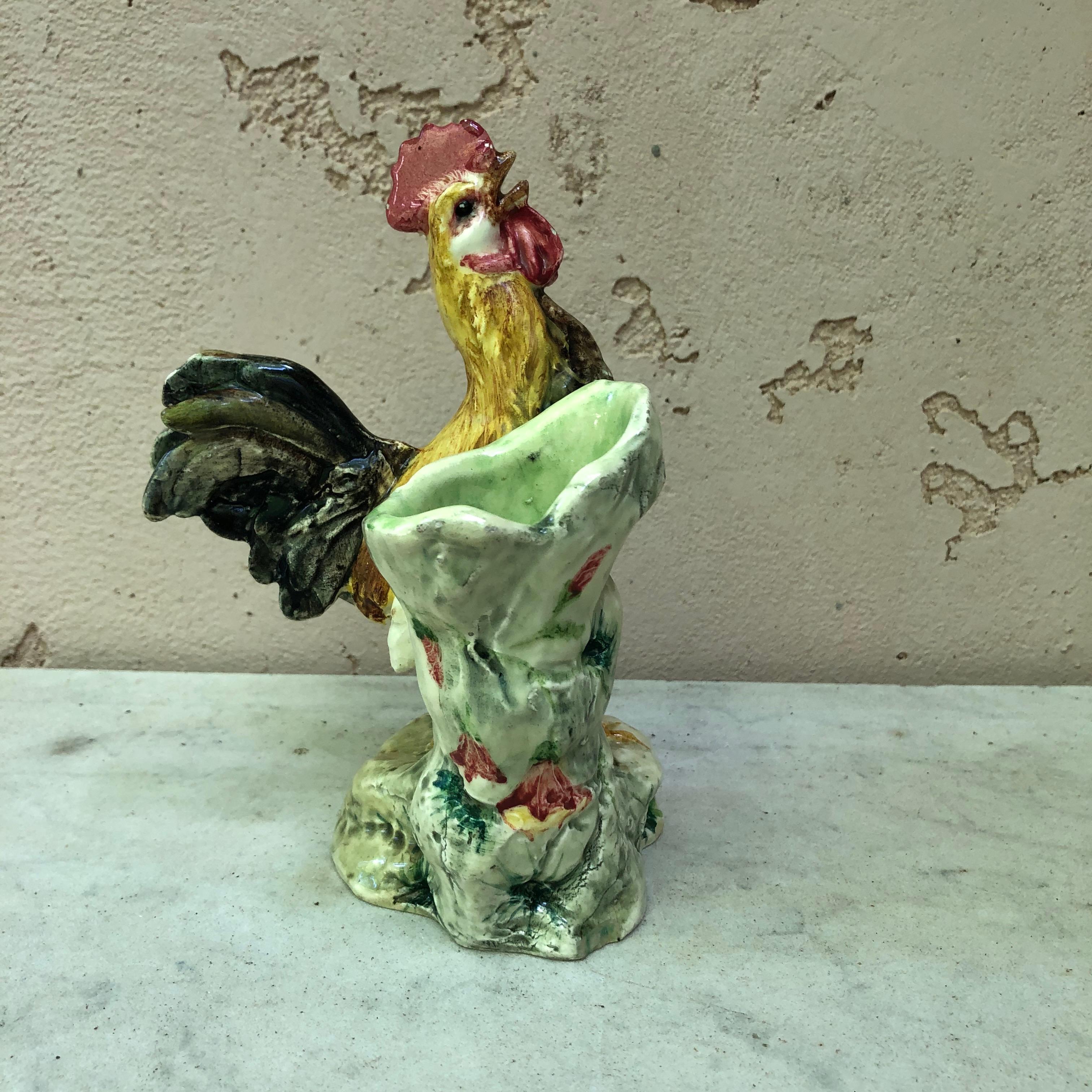 Country 19th Century Majolica Rooster Vase Massier