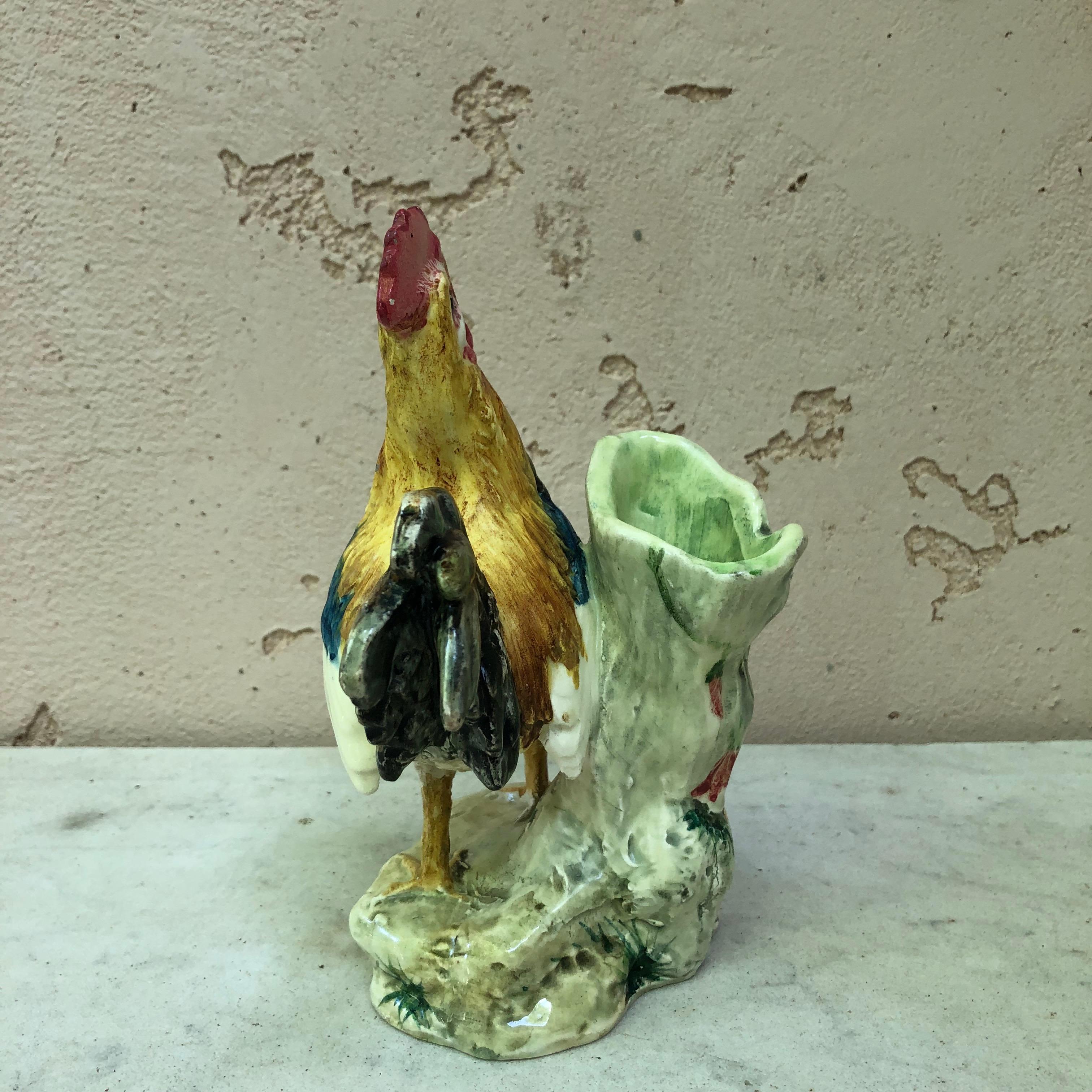 French 19th Century Majolica Rooster Vase Massier