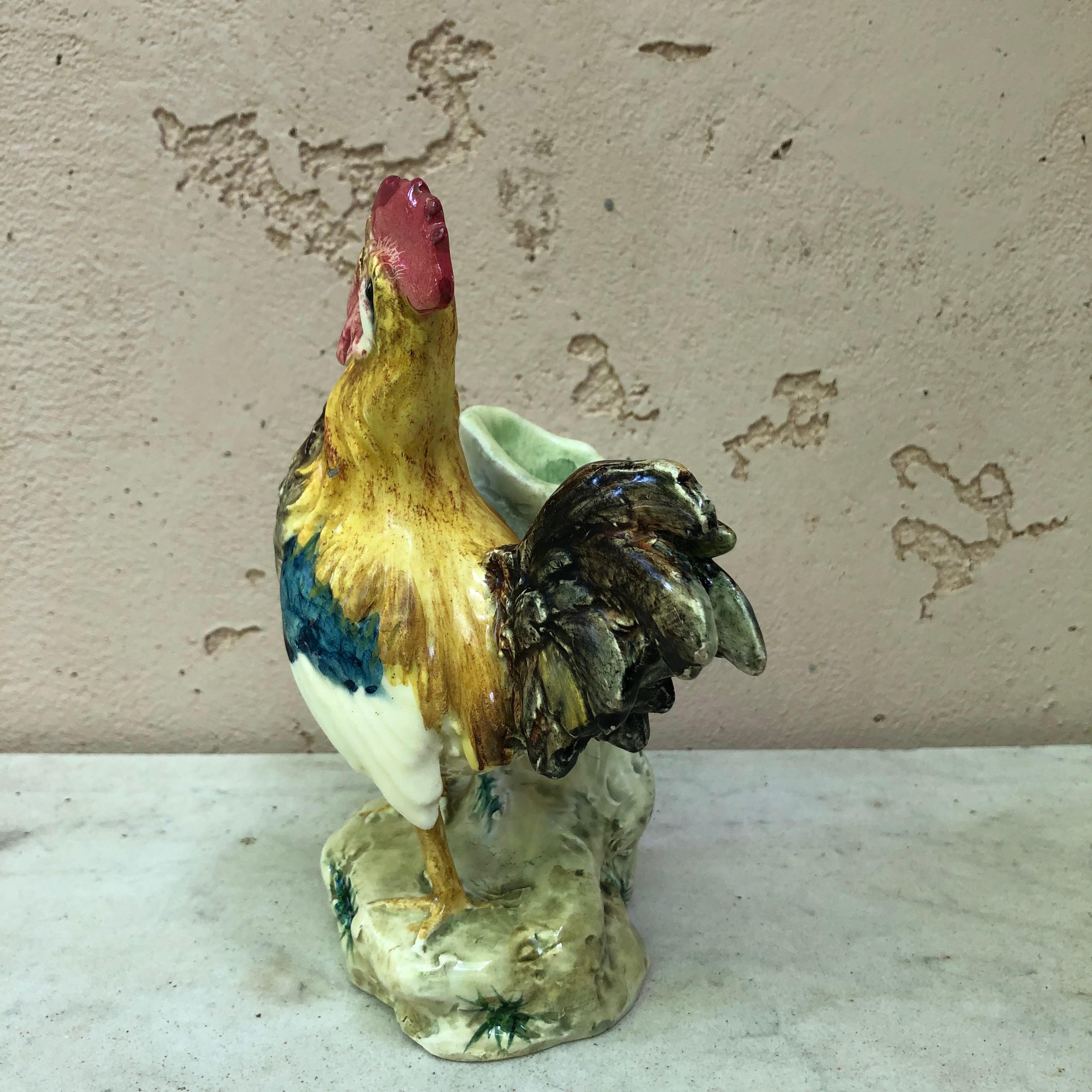 19th Century Majolica Rooster Vase Massier In Good Condition In Austin, TX