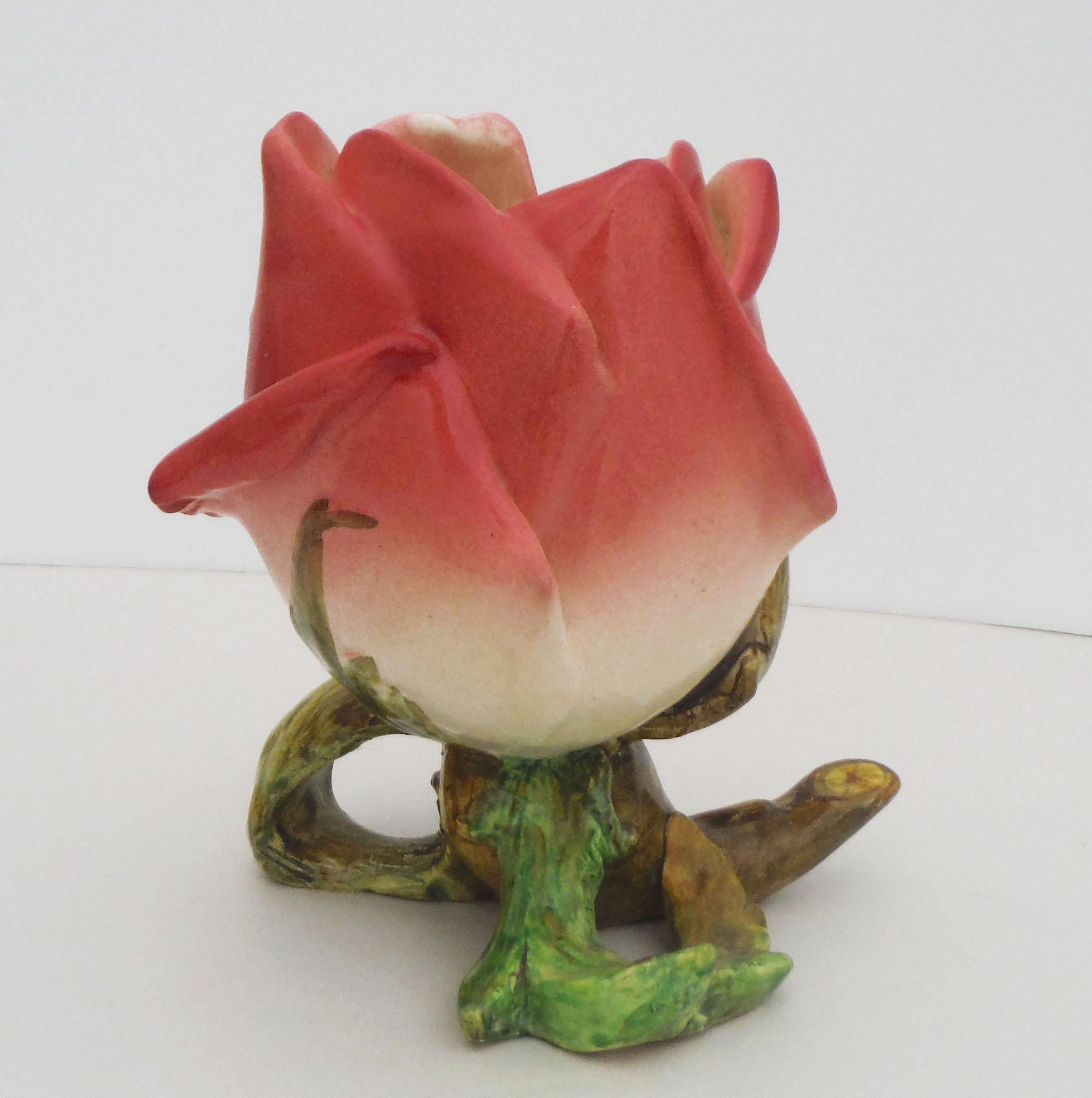 19th Century Majolica Rose Vase Delphin Massier For Sale 3