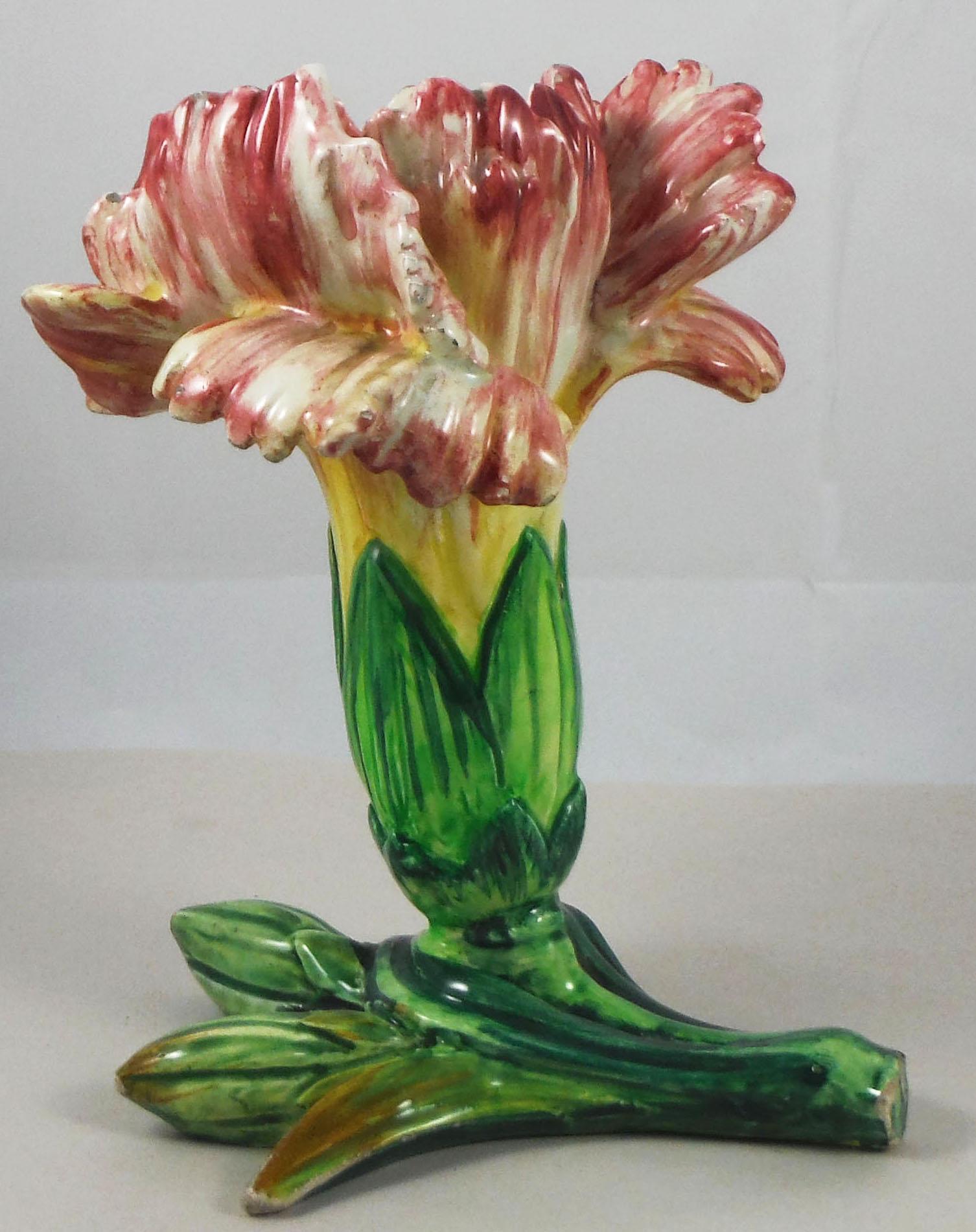 19th Century Majolica Rose Vase Delphin Massier For Sale 4