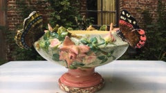 19th Century Majolica Roses and Butterfly Jardinière Delphin Massier