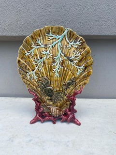 19th Century Majolica Shell & Coral Vase Sarreguemines