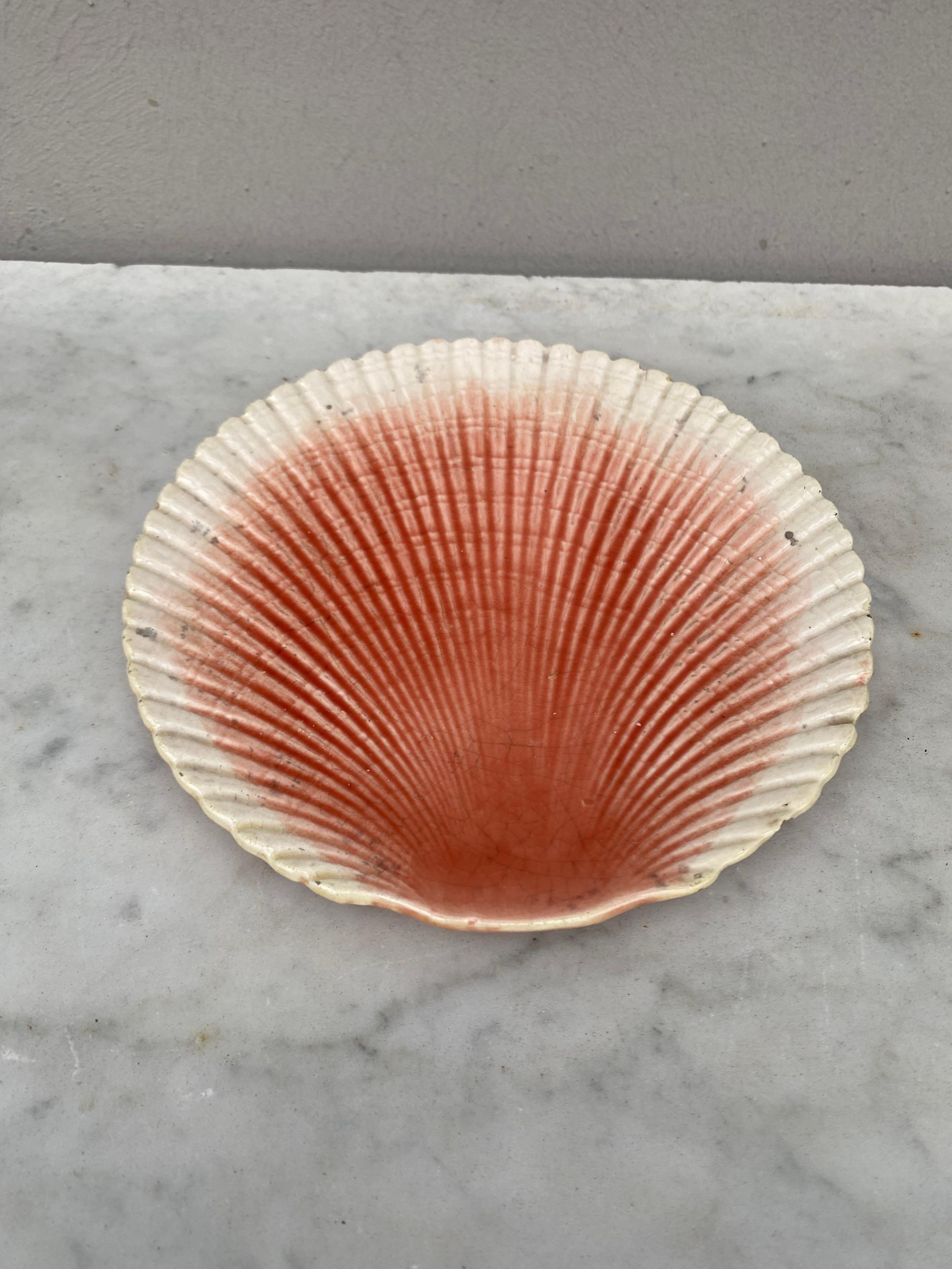 19th Century Majolica shell plate signed Sarreguemines.