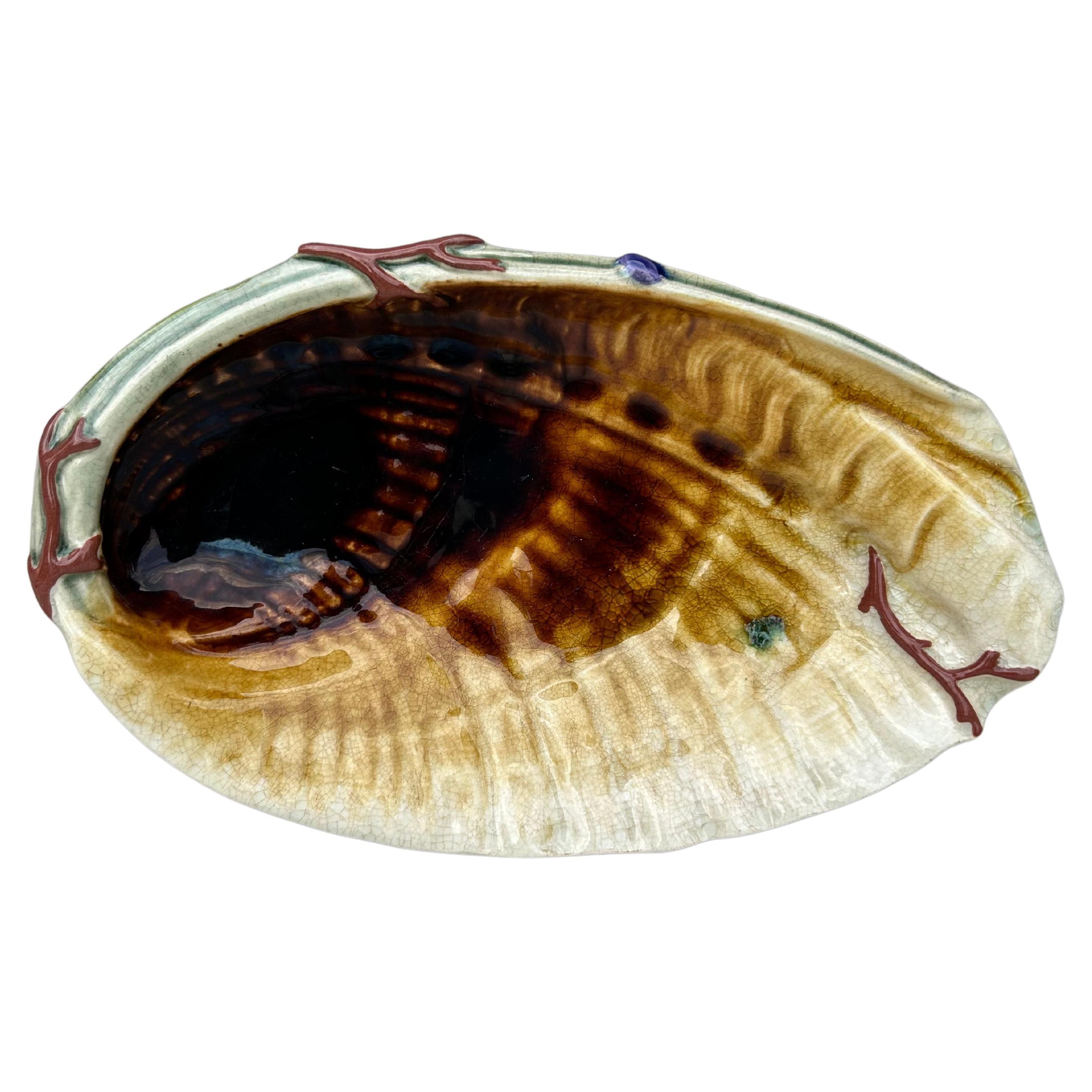 19th Century Majolica Shell Platter Choisy Le Roi For Sale