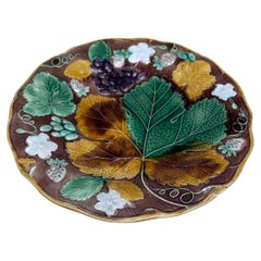 19th Century Majolica Strawberries & Grapes Plate Wedgwood