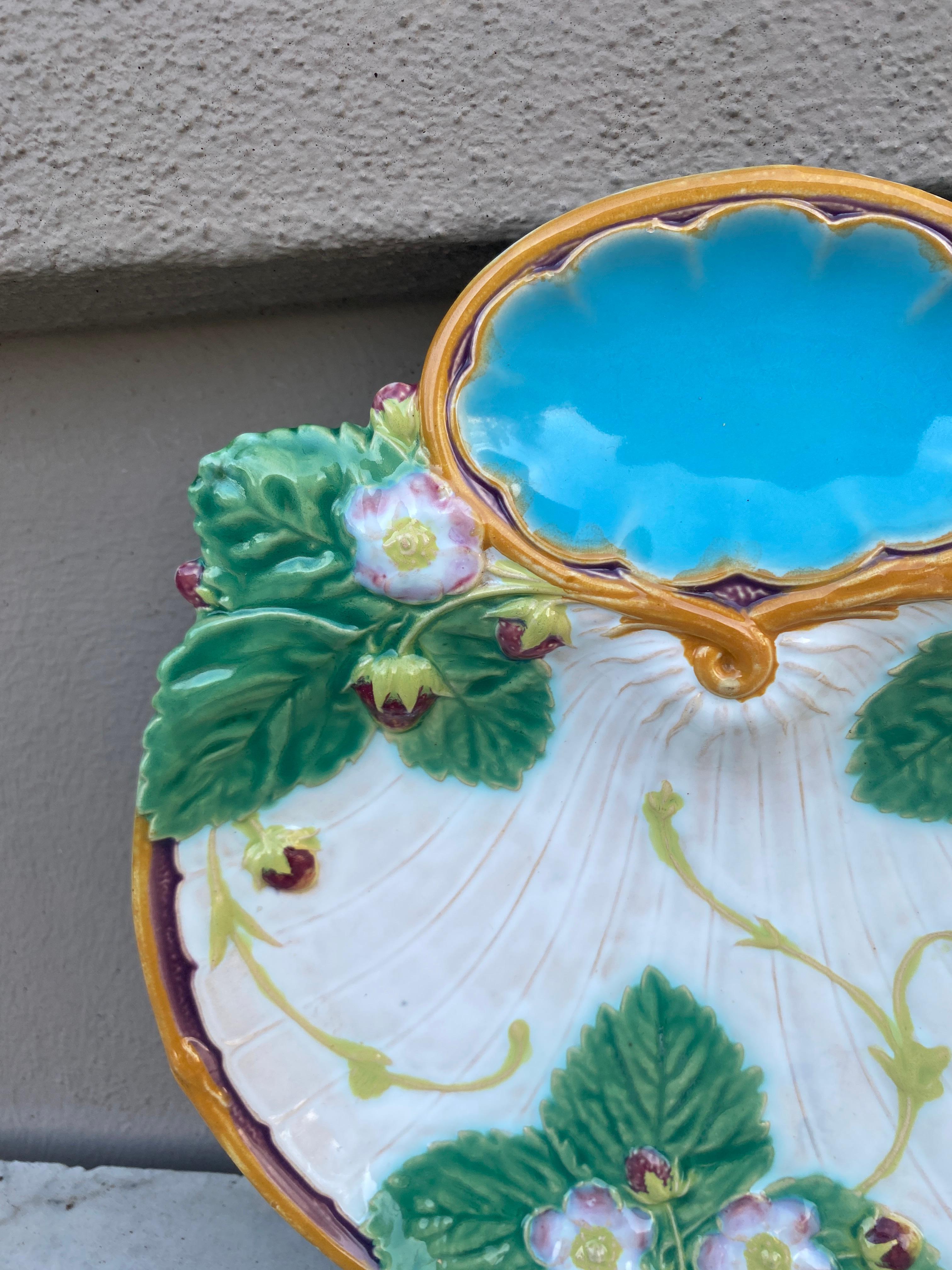 19th century Majolica strawberries plate signed Minton.