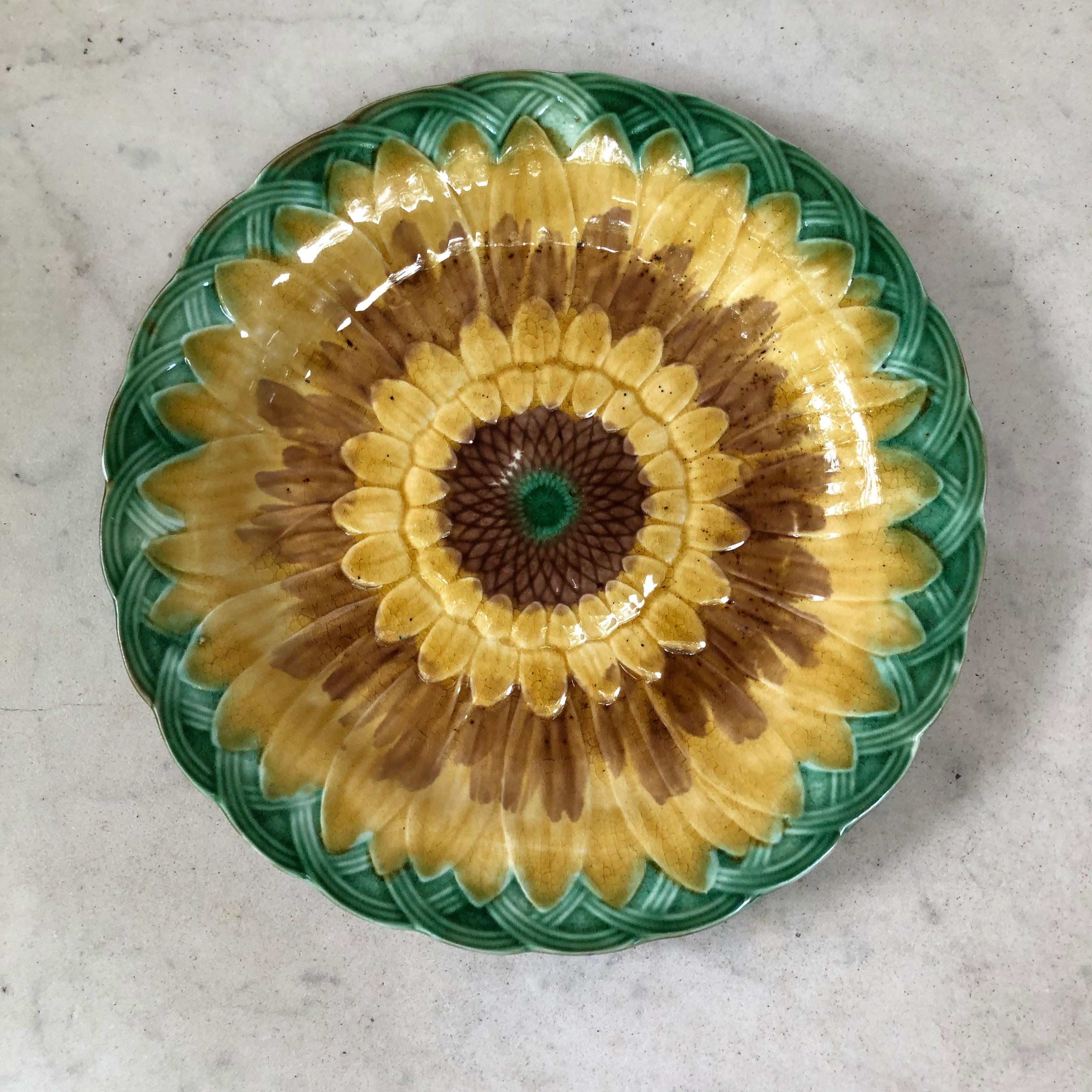 19th century Victorian Majolica sunflower plate signed Wedgwood.