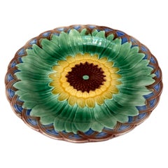 19th Century Majolica Sunflower Plate Wedgwood