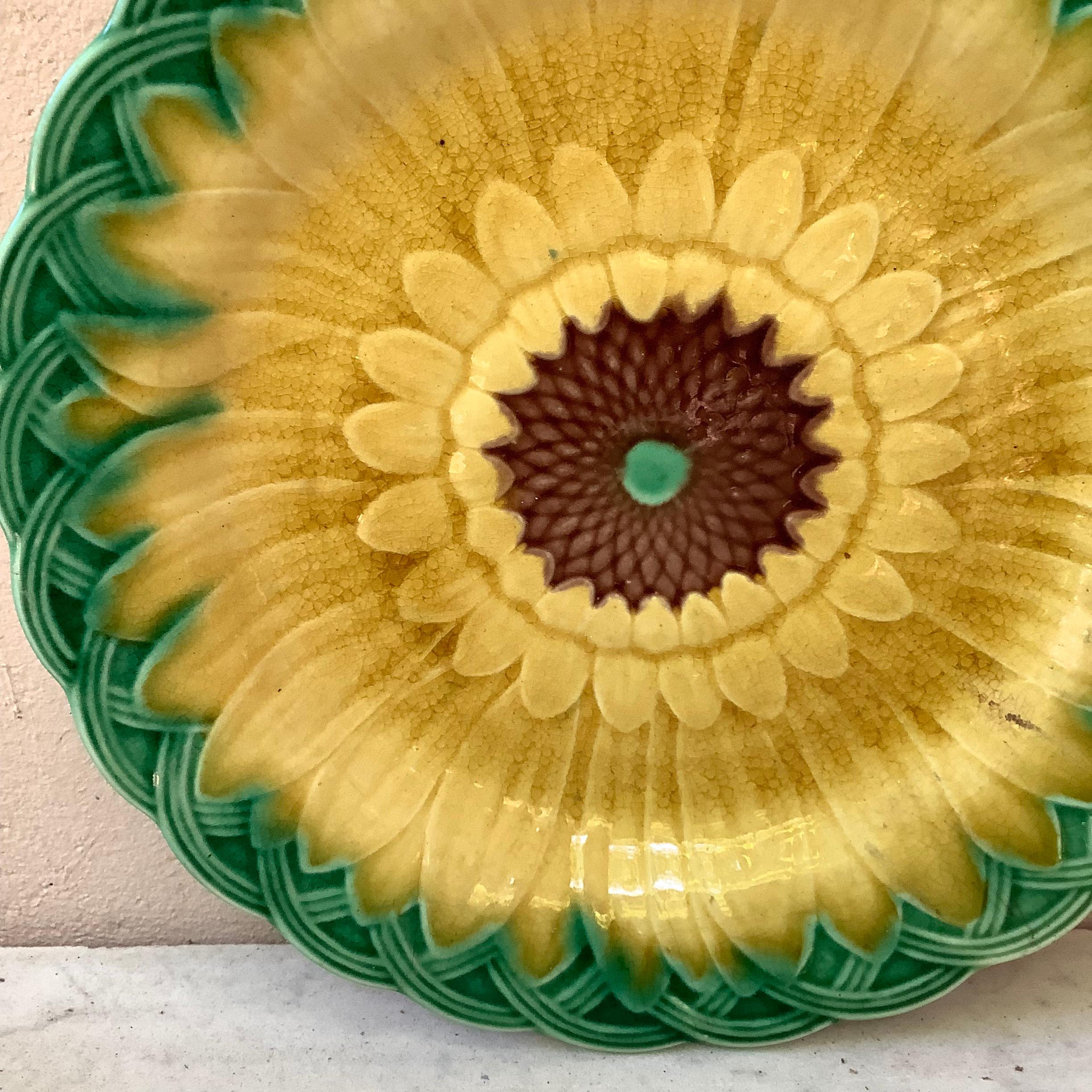 Victorian 19th Century Majolica Sunflower Plate Wedgwood