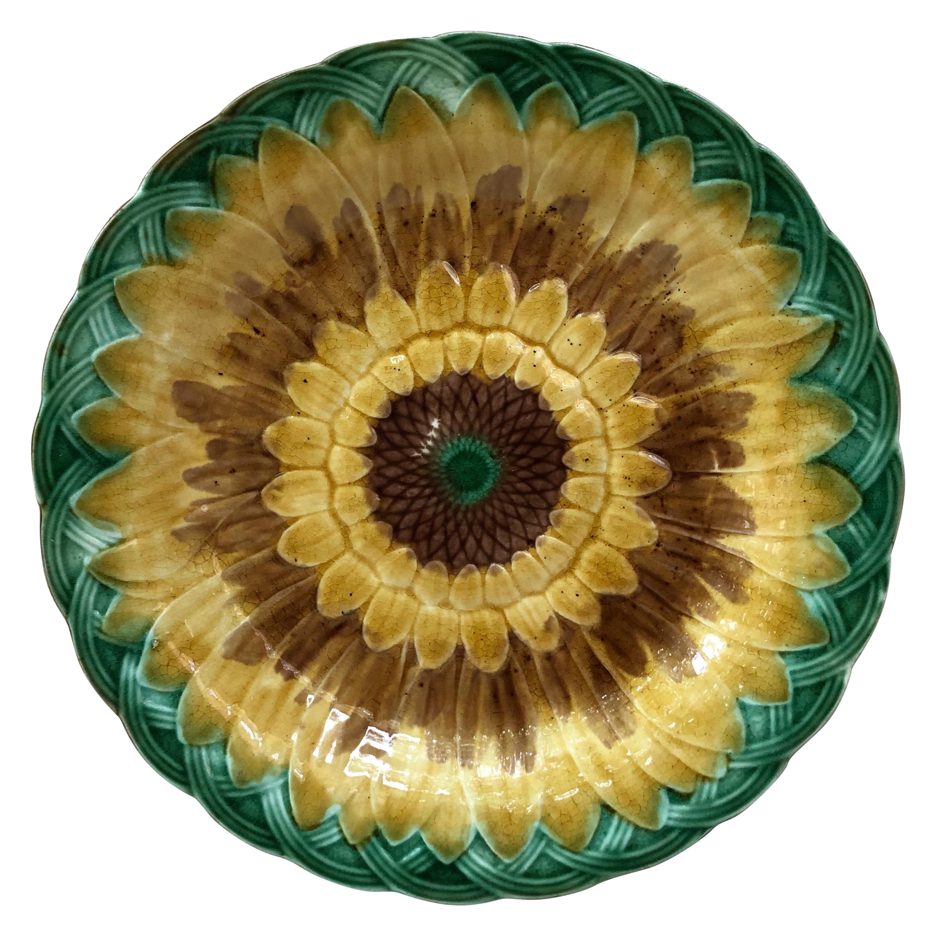 19th Century Majolica Sunflower Plate Wedgwood