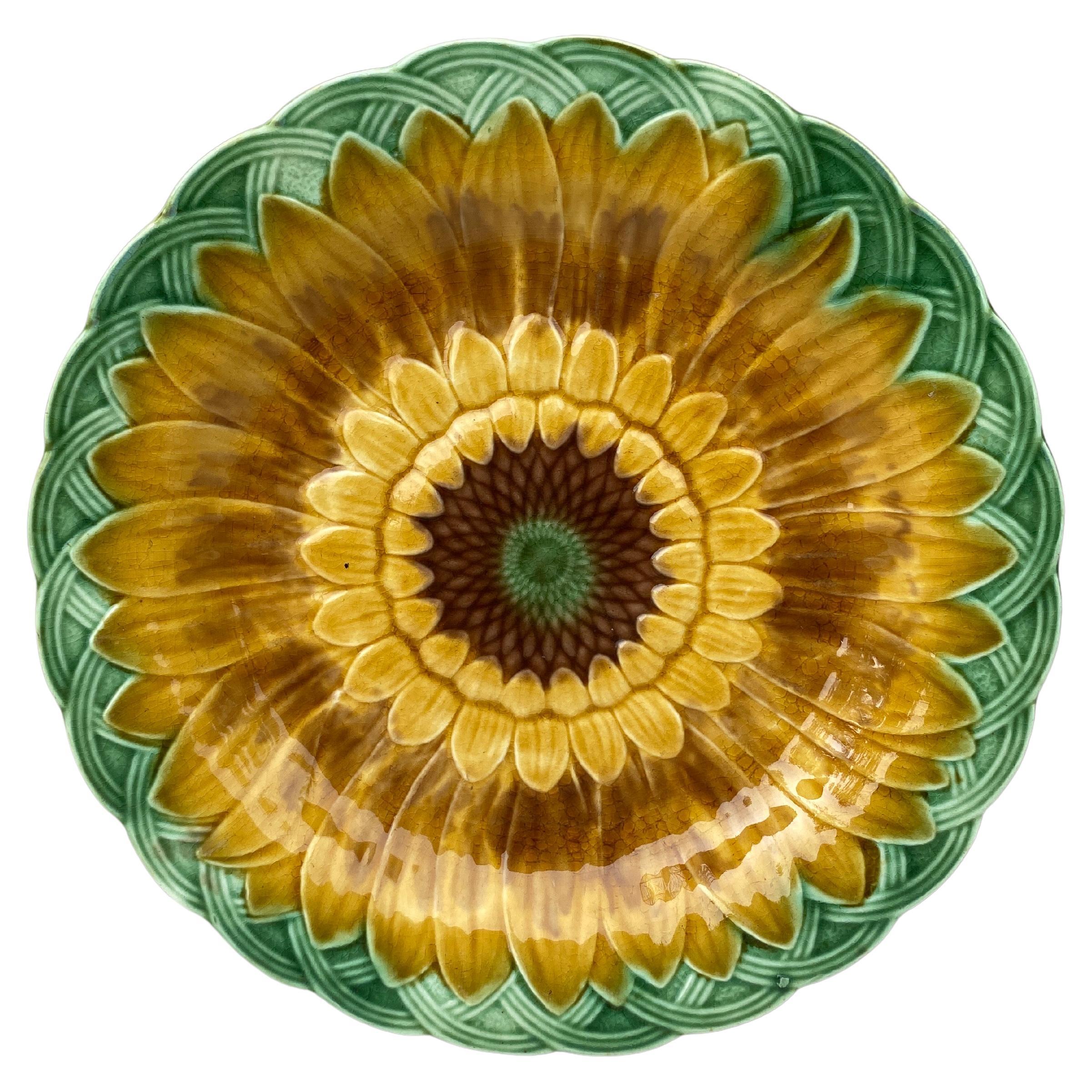 19th Century Majolica Sunflower Plate Wedgwood