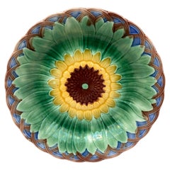 19th Century Majolica Sunflower Plate Wedgwood