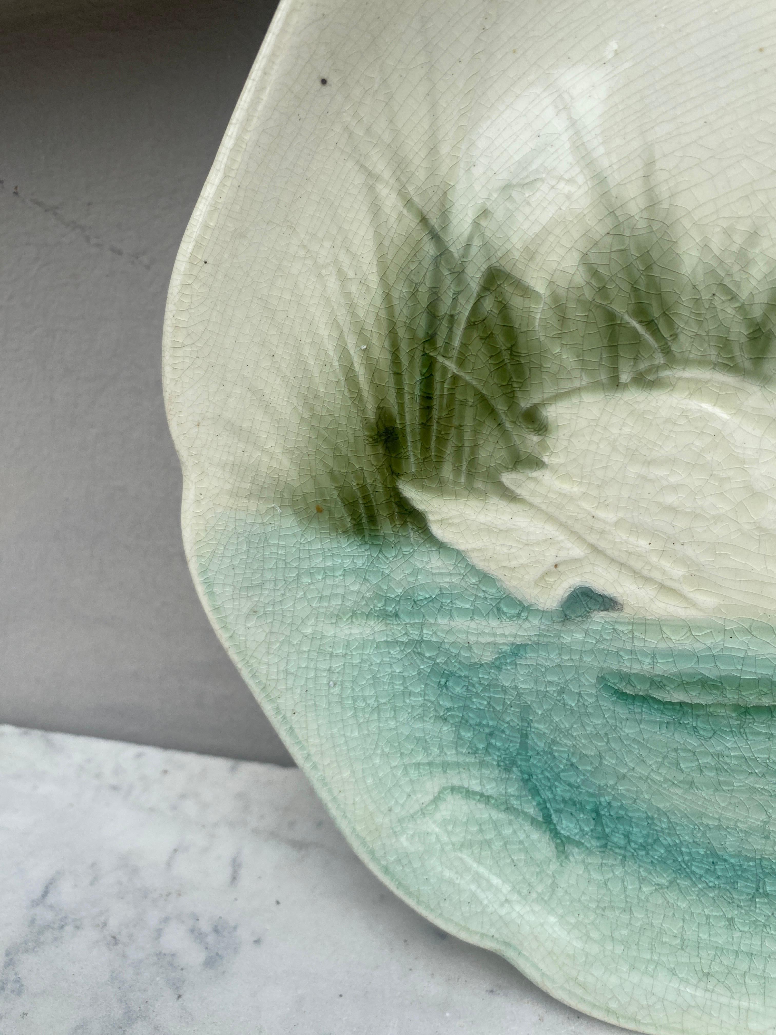 French 19th Century Majolica Swan Plate Choisy Le Roi