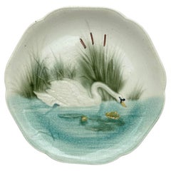 19th Century Majolica Swan Plate Choisy Le Roi