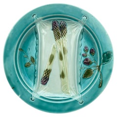 19th Century Majolica Turquoise Asparagus Plate Luneville