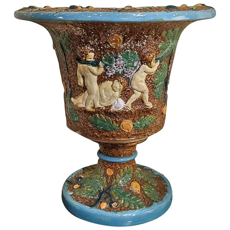 19th Century Majolica Urn by William Bronwfield, English For Sale