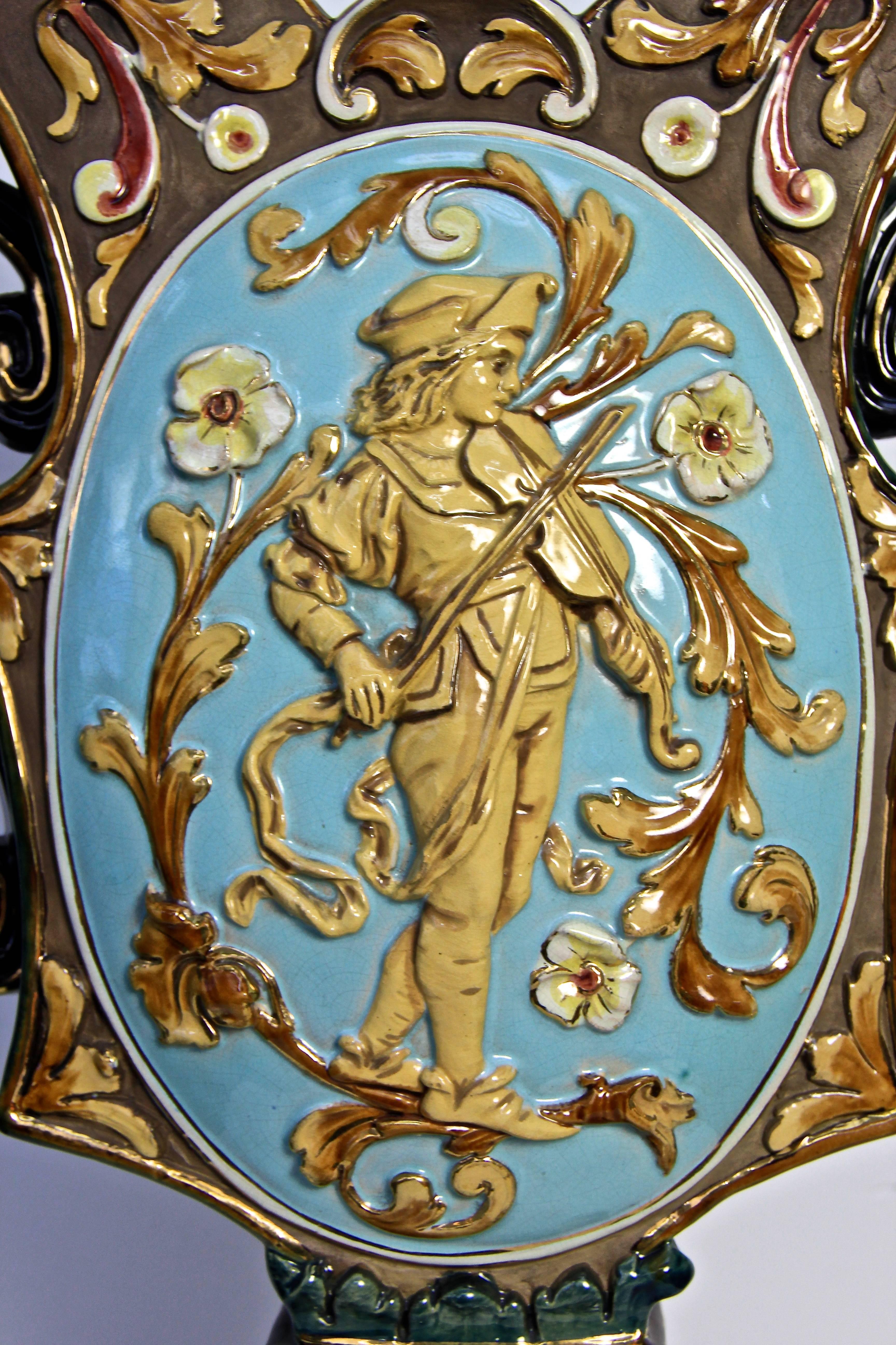 Hand-Painted 19th Century Majolica Vase by Wilhelm Schiller, Bohemia circa 1880