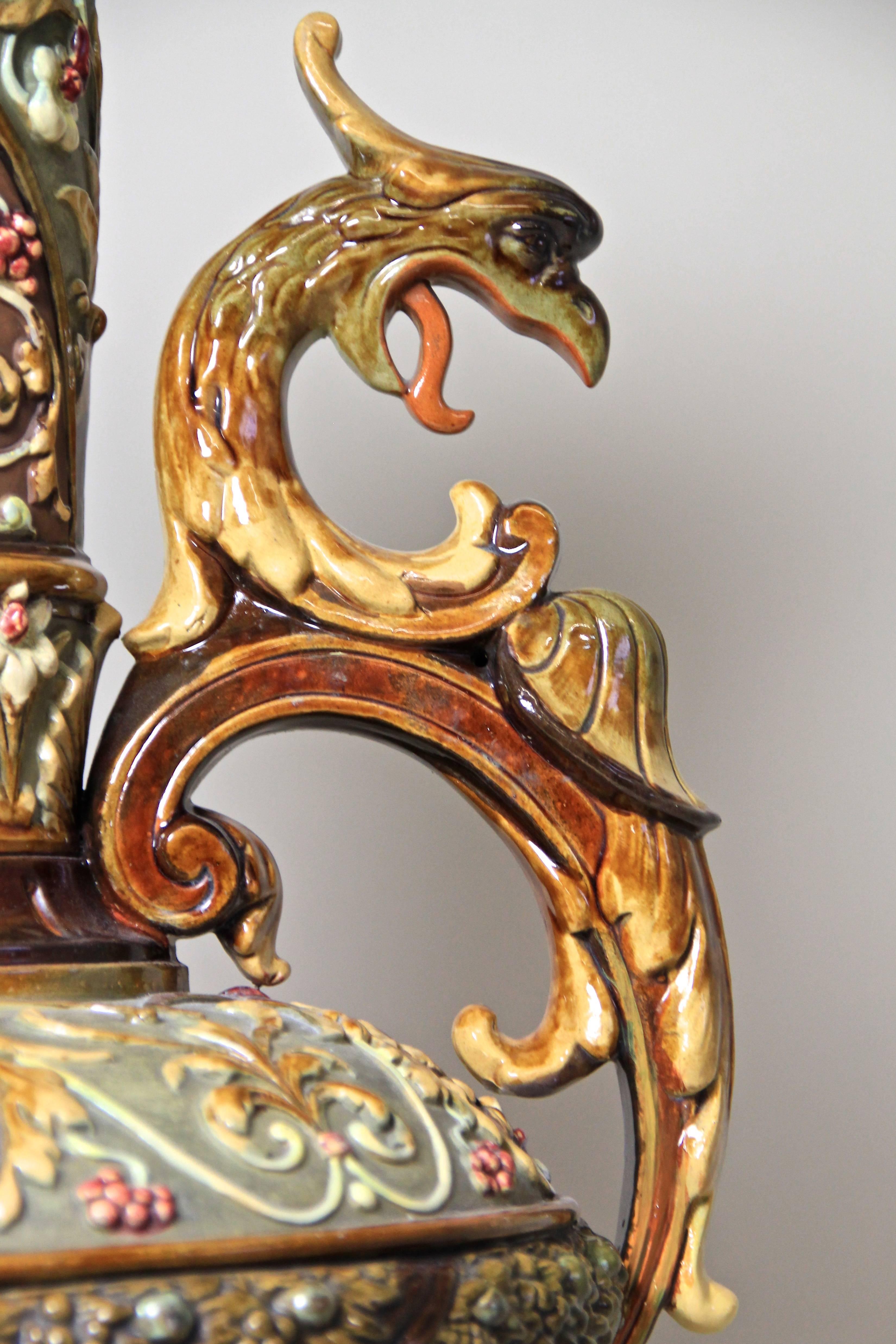 Czech 19th Century Majolica Vase by Wilhelm Schiller & Son Marked, Bohemia, circa 1880