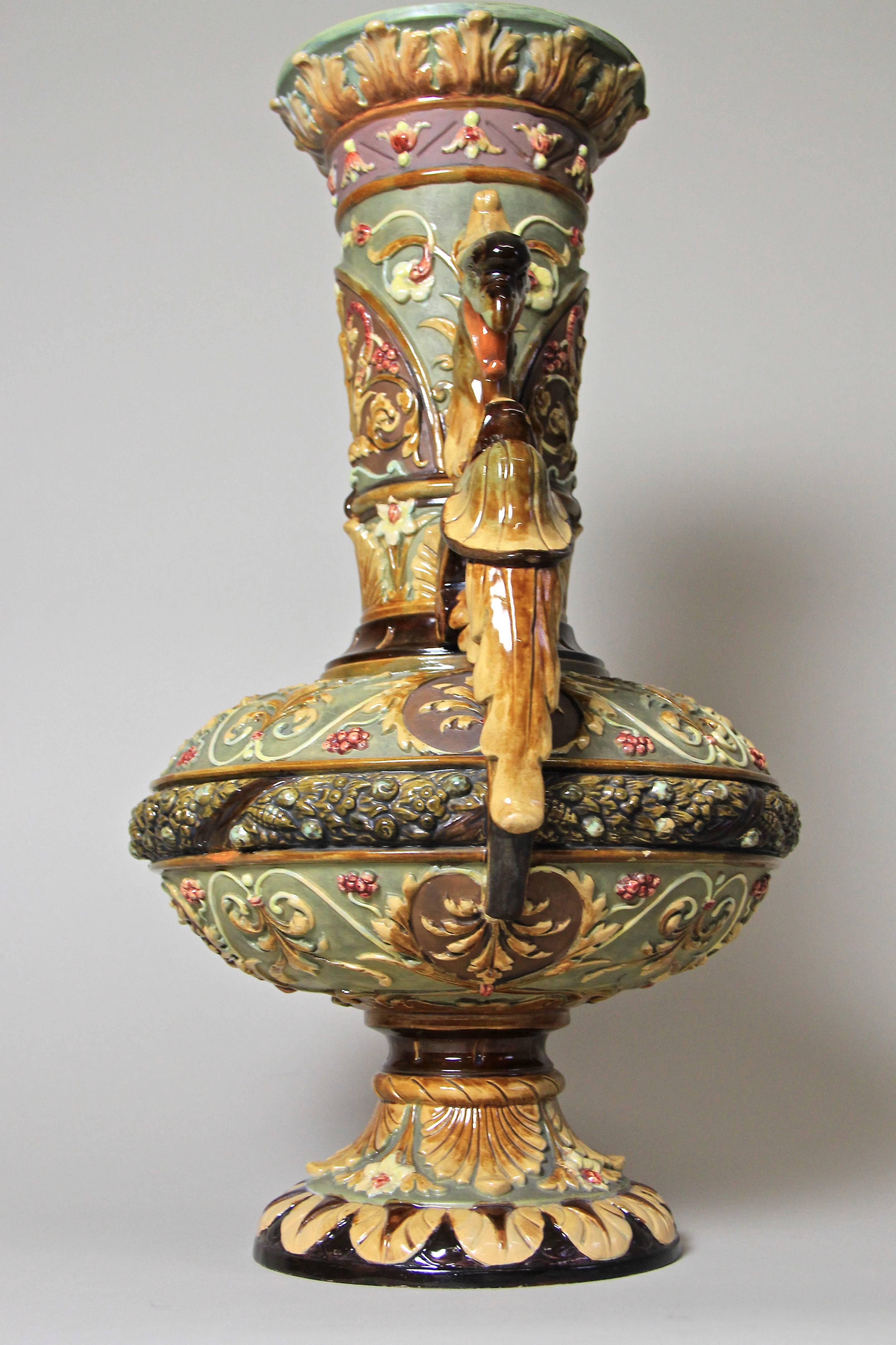 19th Century Majolica Vase by Wilhelm Schiller & Son Marked, Bohemia, circa 1880 For Sale 1