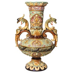 19th Century Majolica Vase by Wilhelm Schiller & Son Marked, Bohemia, circa 1880