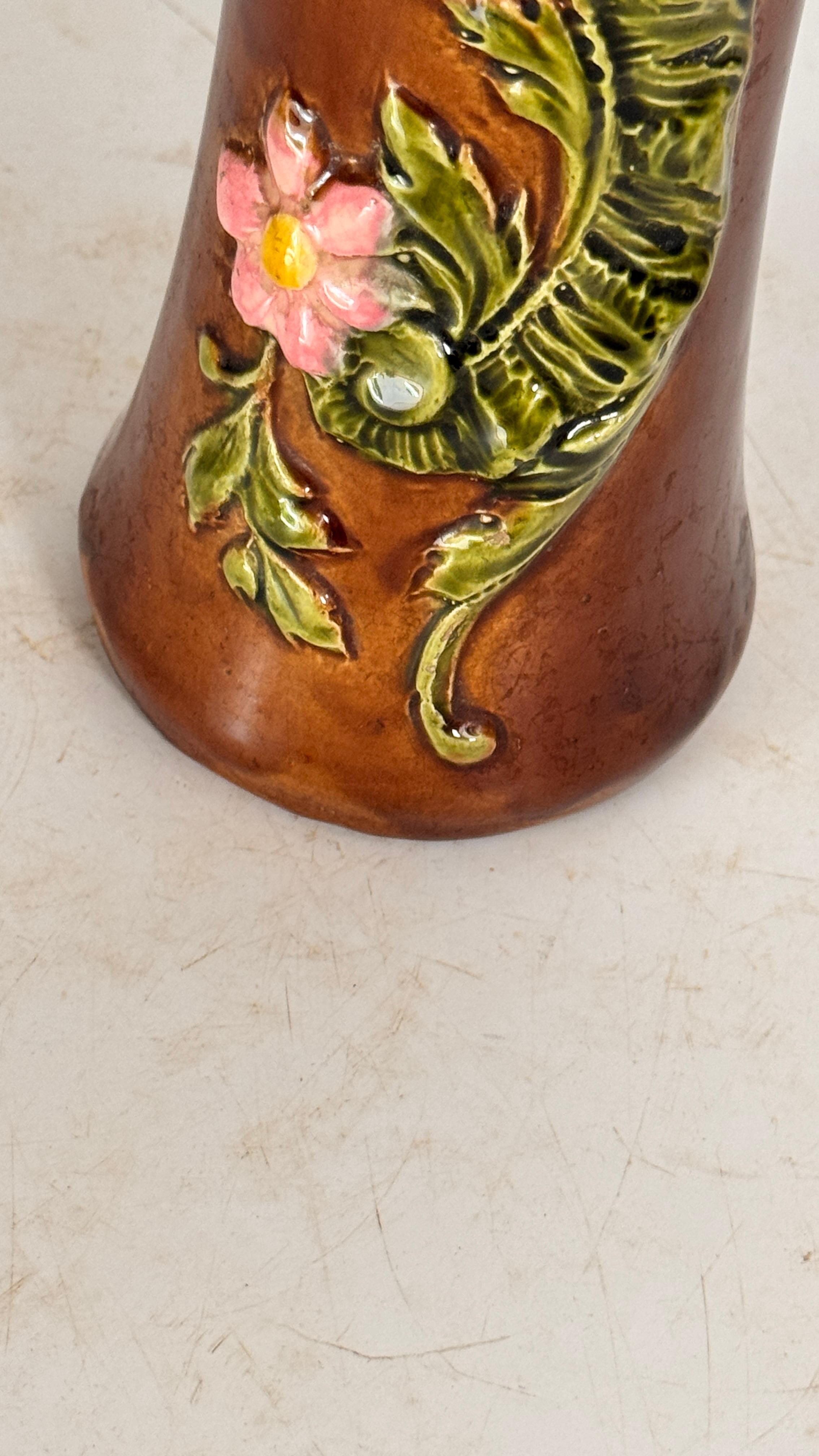 19th Century Majolica Vase with Floral and Foliage Motifs For Sale 1