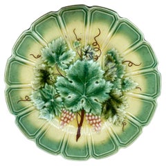 19th Century Majolica Vine Leaves Plate Sarreguemines