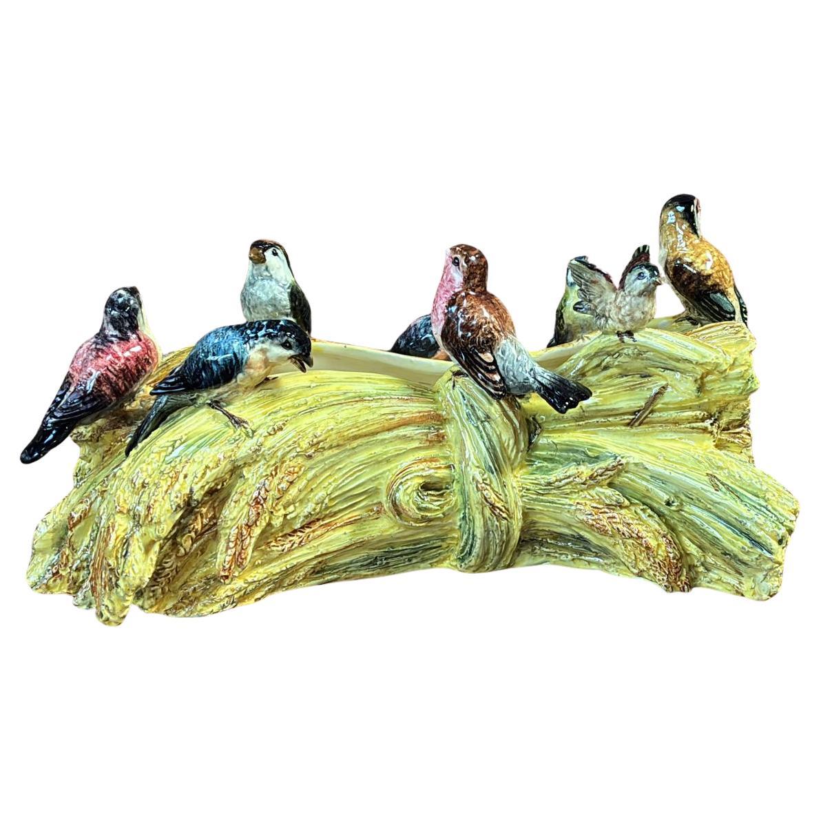 Jardinière en majolique du 19e siècle avec oiseaux Delphin Massier Bon état - En vente à Austin, TX