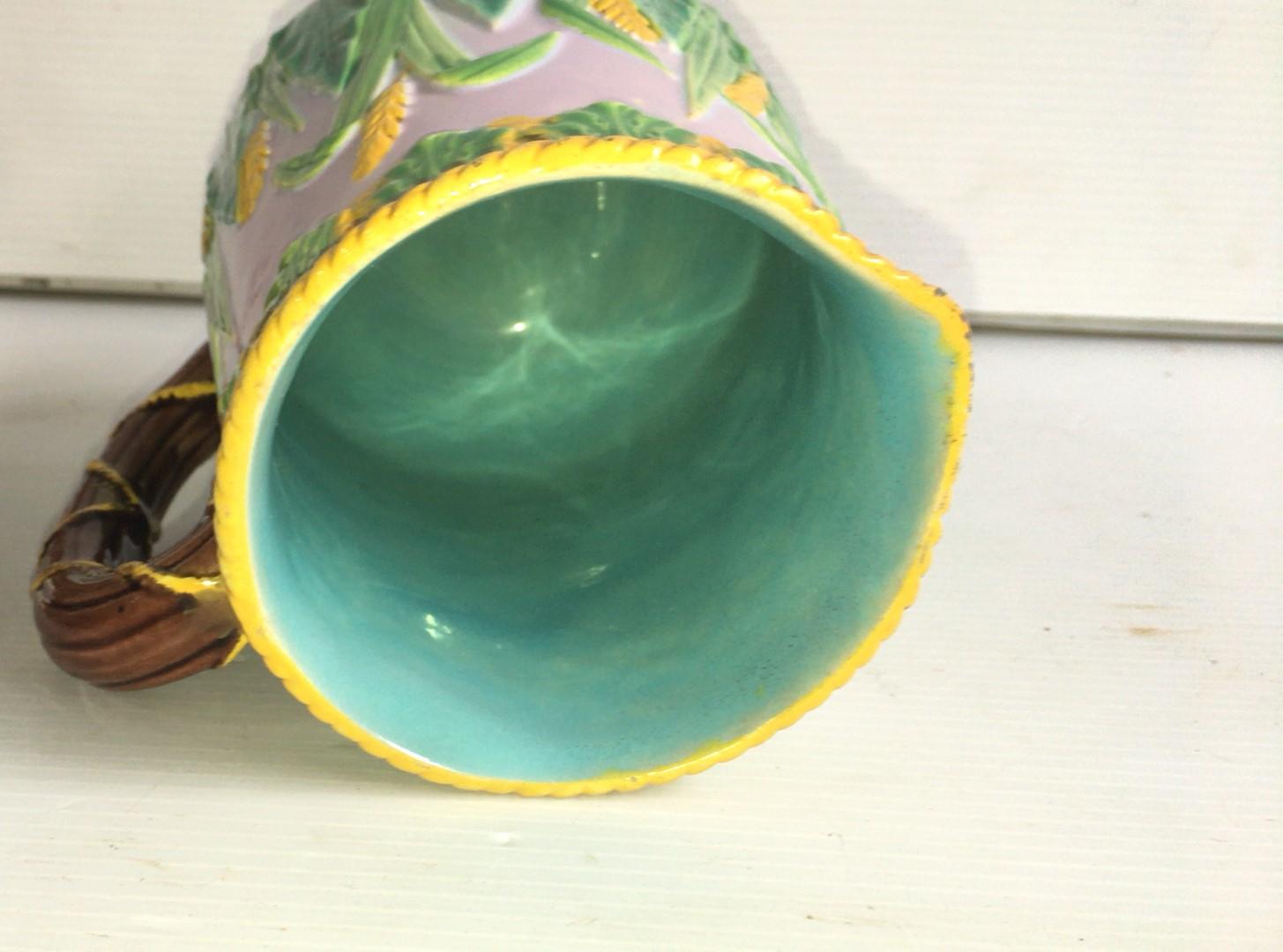 Victorian 19th Century Majolica Wheat Pitcher George Jones