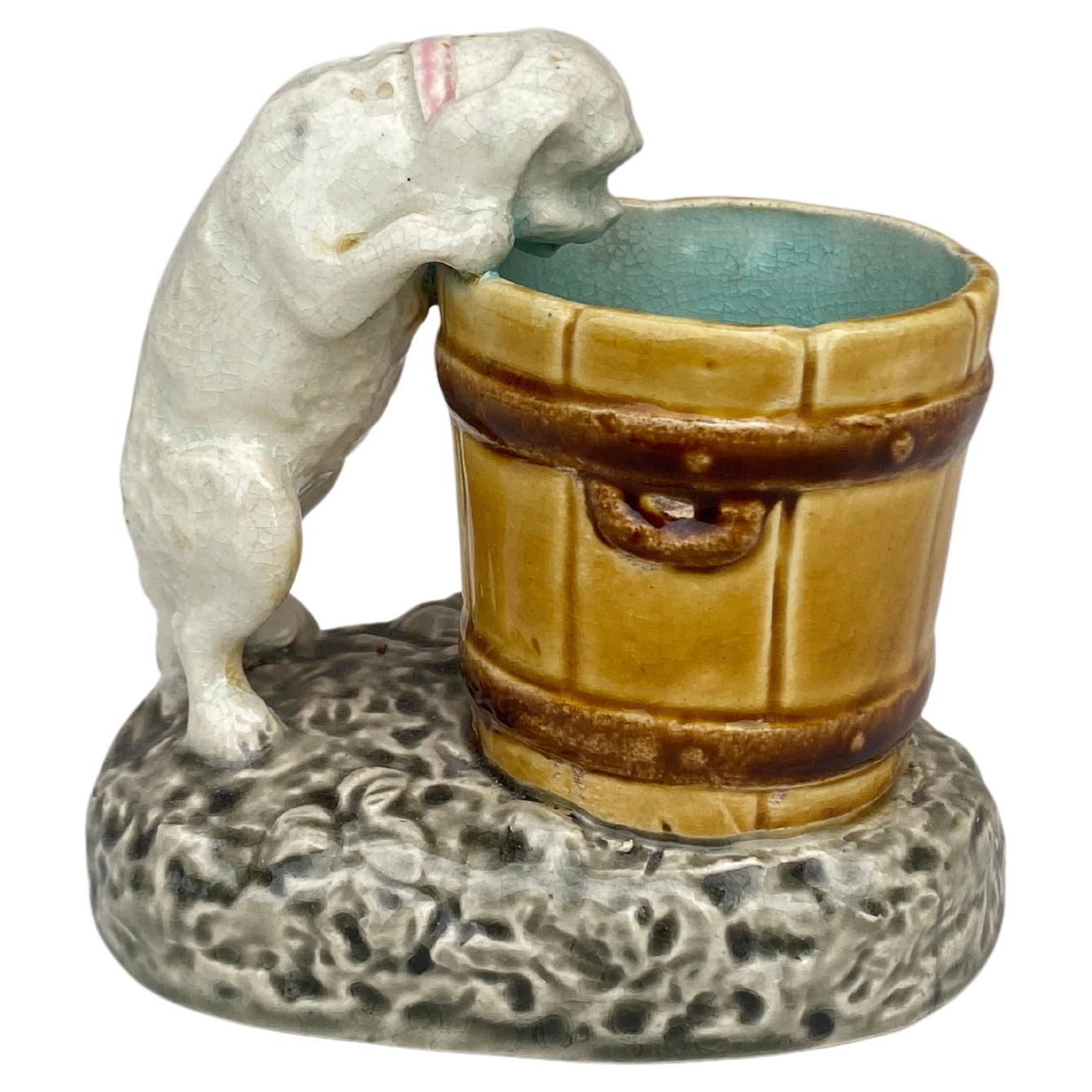 19th Century Majolica White Dog Choisy Le Roi