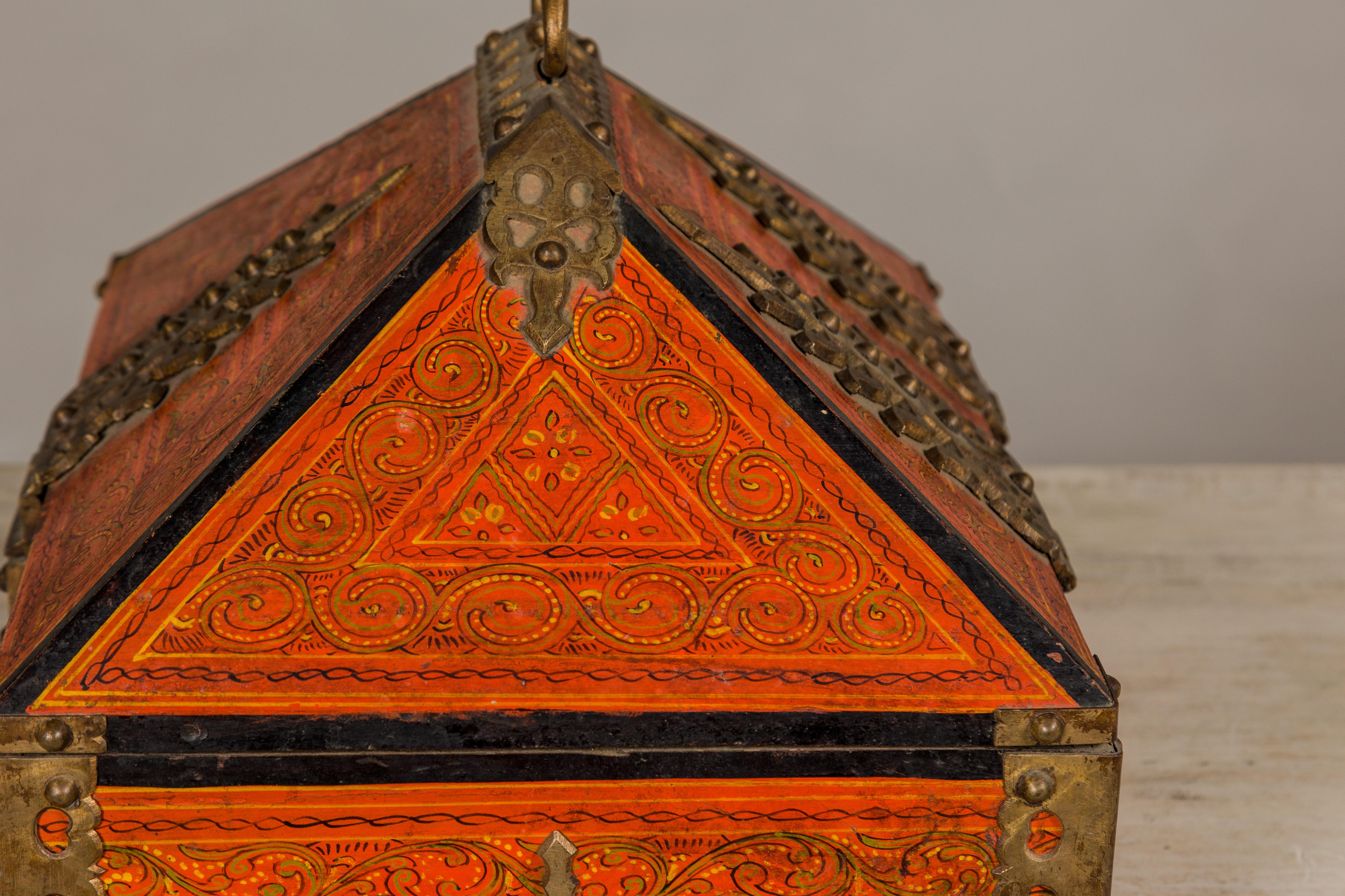 19th Century Malabar Jewelry Box Lacquered with Ornate Brass Accents from Kerala For Sale 10