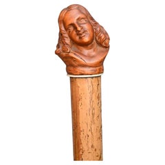 19th Century Malacca Walking Stick With Finely Carved Boxwood Handle